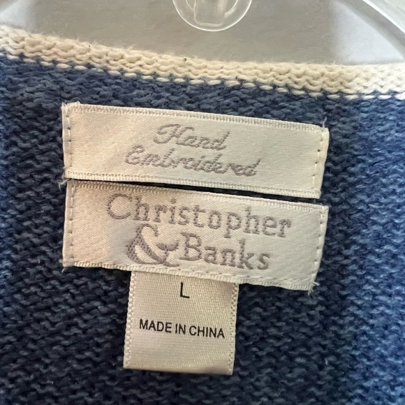 Christopher & Banks Cat Christmas Hand Embroidered Knit Winter Cardigan Large - Picture 4 of 8